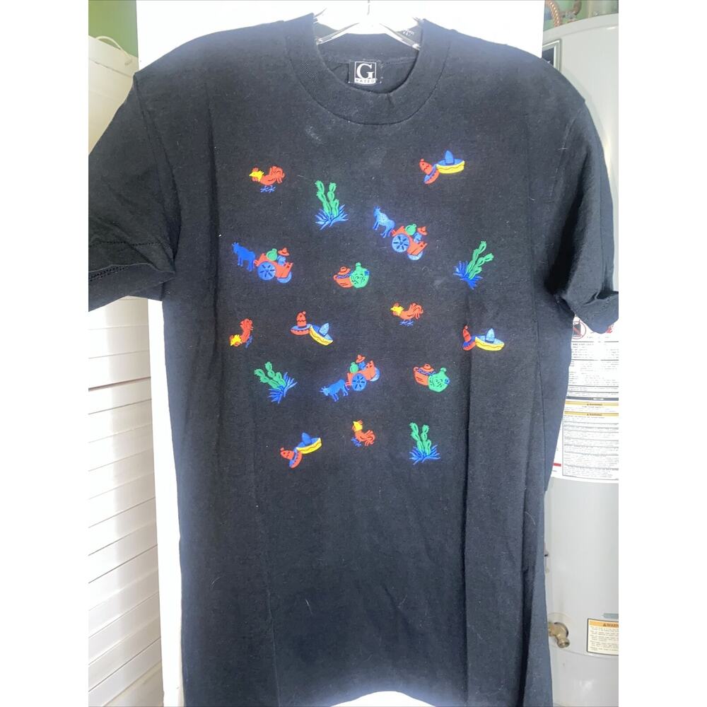 Vintage 90s Single Stitch T Black Shirt G Rated sz Medium USA Mexican Theme